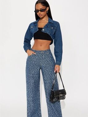 Blue Leopard Wide-Leg Jeans
